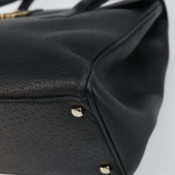 Salvatore Ferragamo Gancini Hand Bag Leather Black Gold Auth 157314