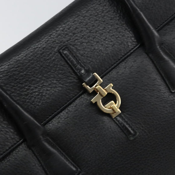 Salvatore Ferragamo Gancini Hand Bag Leather Black Gold Auth 157314