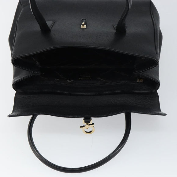 Salvatore Ferragamo Gancini Hand Bag Leather Black Gold Auth 157314
