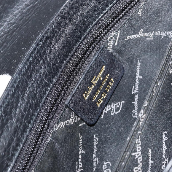 Salvatore Ferragamo Gancini Hand Bag Leather Black Gold Auth 157314