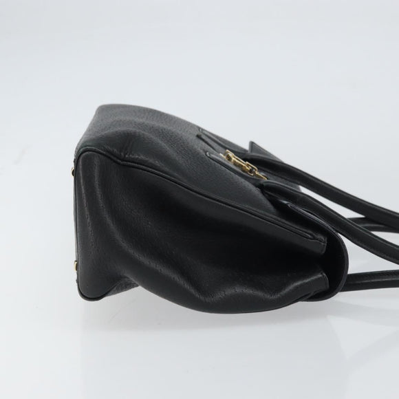 Salvatore Ferragamo Gancini Hand Bag Leather Black Gold Auth 157314