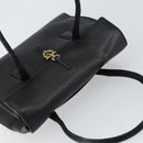 Salvatore Ferragamo Gancini Hand Bag Leather Black Gold Auth 157314-6