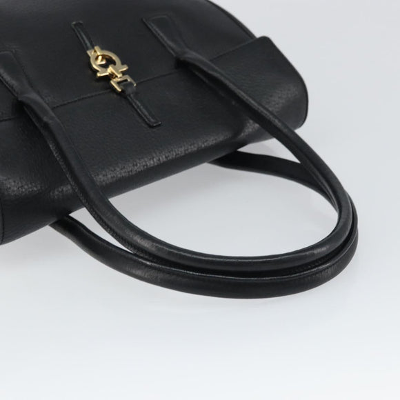 Salvatore Ferragamo Gancini Hand Bag Leather Black Gold Auth 157314