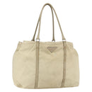 PRADA Tote Bag Nylon Leather Ivory Silver Auth 157316-1