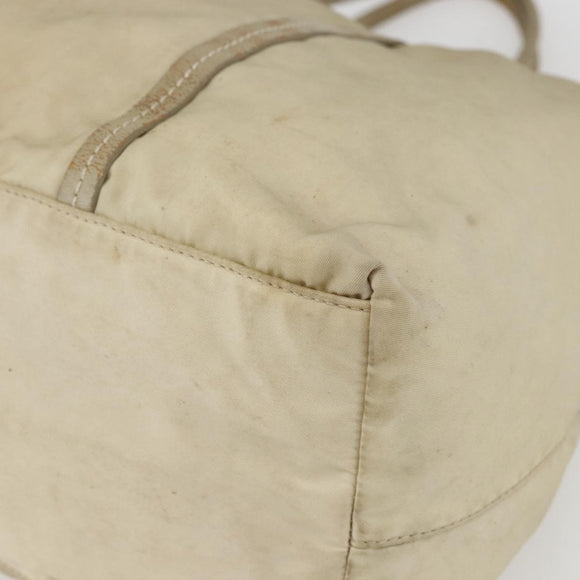 PRADA Tote Bag Nylon Leather Ivory Silver Auth 157316