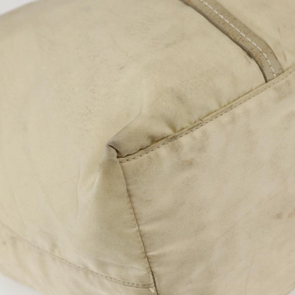 PRADA Tote Bag Nylon Leather Ivory Silver Auth 157316