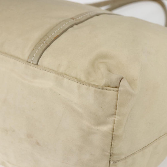 PRADA Tote Bag Nylon Leather Ivory Silver Auth 157316