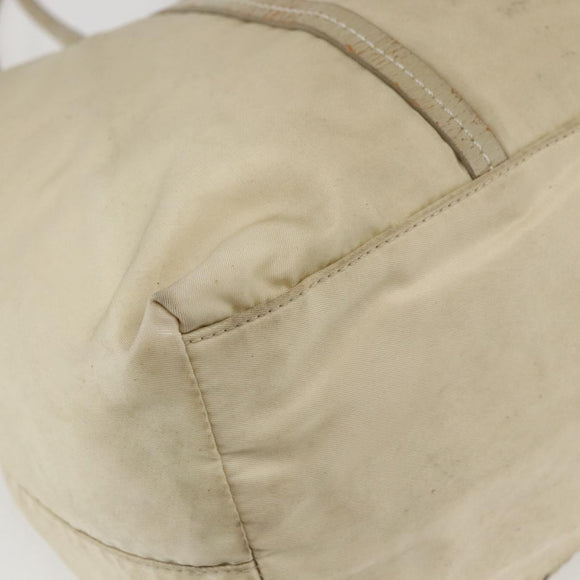PRADA Tote Bag Nylon Leather Ivory Silver Auth 157316