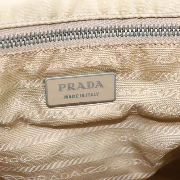 PRADA Tote Bag Nylon Leather Ivory Silver Auth 157316