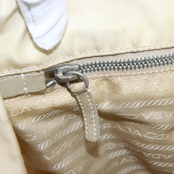 PRADA Tote Bag Nylon Leather Ivory Silver Auth 157316