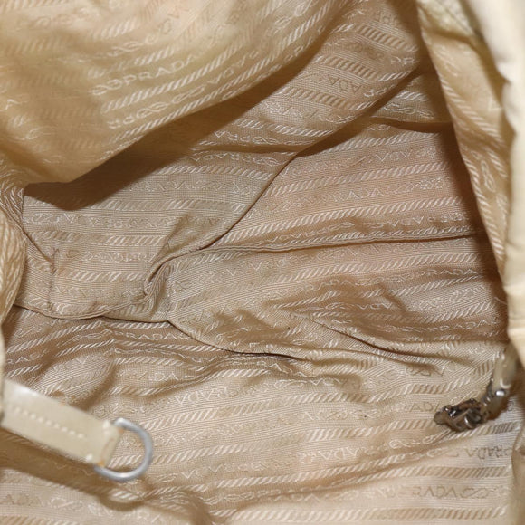 PRADA Tote Bag Nylon Leather Ivory Silver Auth 157316