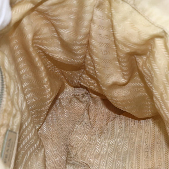 PRADA Tote Bag Nylon Leather Ivory Silver Auth 157316