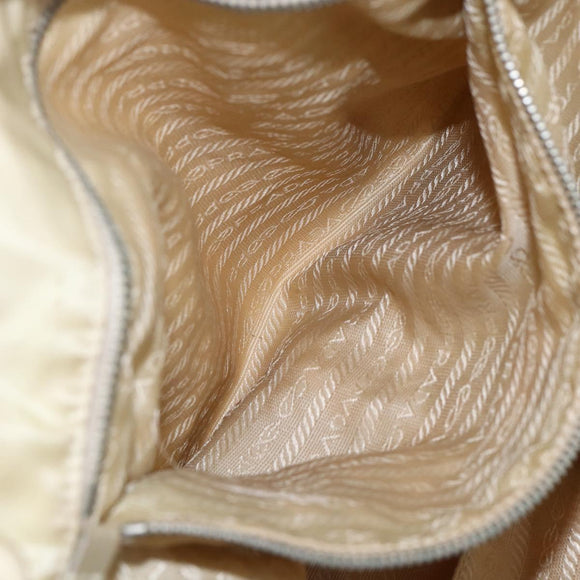 PRADA Tote Bag Nylon Leather Ivory Silver Auth 157316