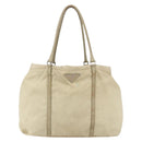 PRADA Tote Bag Nylon Leather Ivory Silver Auth 157316-2