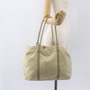 PRADA Tote Bag Nylon Leather Ivory Silver Auth 157316-22