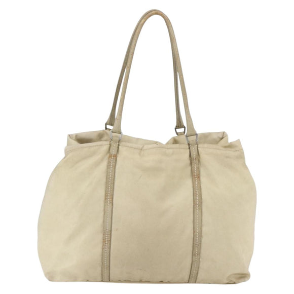 PRADA Tote Bag Nylon Leather Ivory Silver Auth 157316