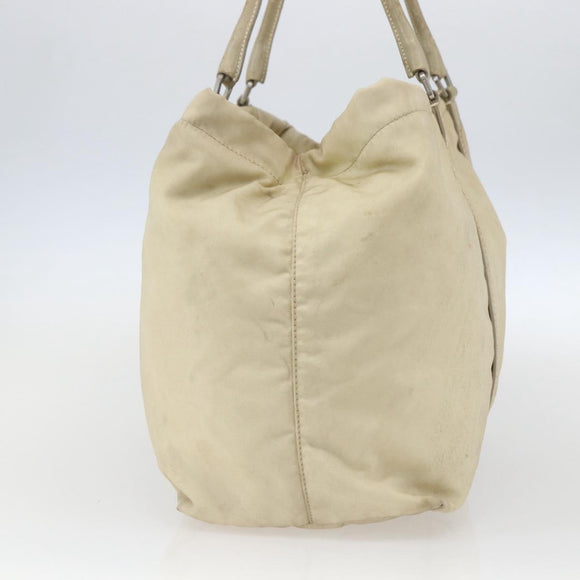 PRADA Tote Bag Nylon Leather Ivory Silver Auth 157316