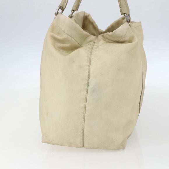 PRADA Tote Bag Nylon Leather Ivory Silver Auth 157316