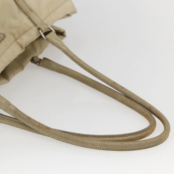 PRADA Tote Bag Nylon Leather Ivory Silver Auth 157316