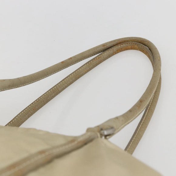 PRADA Tote Bag Nylon Leather Ivory Silver Auth 157316