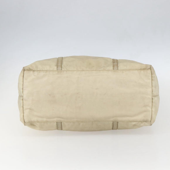 PRADA Tote Bag Nylon Leather Ivory Silver Auth 157316