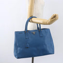 PRADA Galleria Hand Bag Safiano leather Blue Gold Auth 157317-25