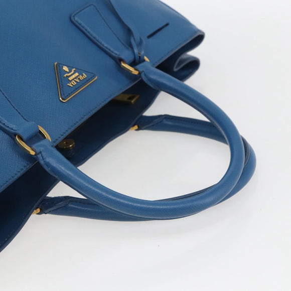 PRADA Galleria Hand Bag Safiano leather Blue Gold Auth 157317
