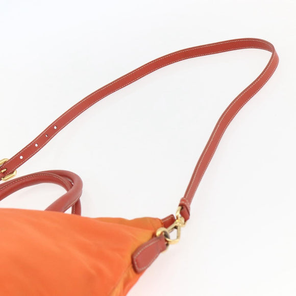 PRADA Hand Bag Nylon Leather 2way Orange Gold Auth 157321