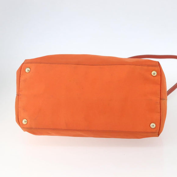 PRADA Hand Bag Nylon Leather 2way Orange Gold Auth 157321