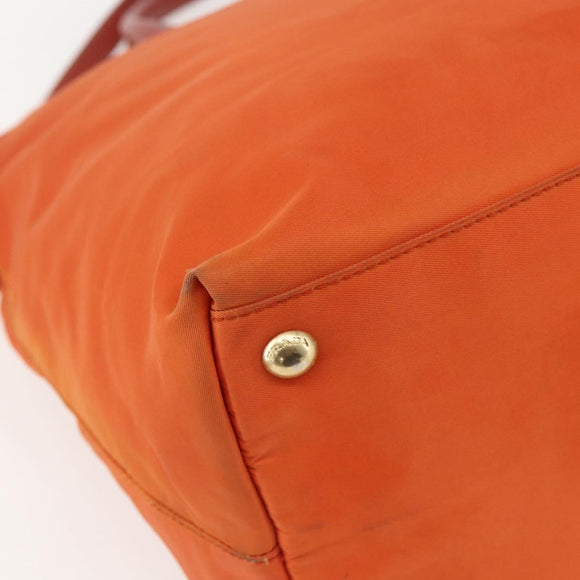PRADA Hand Bag Nylon Leather 2way Orange Gold Auth 157321
