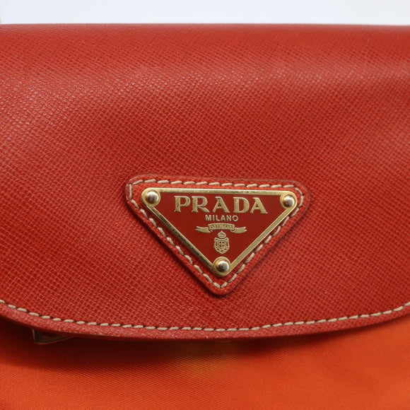 PRADA Hand Bag Nylon Leather 2way Orange Gold Auth 157321
