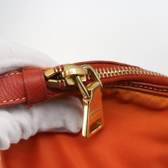 PRADA Hand Bag Nylon Leather 2way Orange Gold Auth 157321