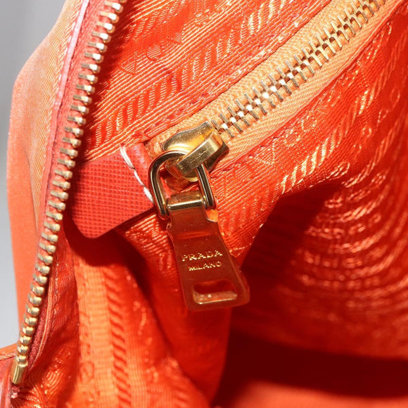 PRADA Hand Bag Nylon Leather 2way Orange Gold Auth 157321