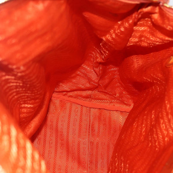 PRADA Hand Bag Nylon Leather 2way Orange Gold Auth 157321