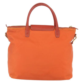 PRADA Hand Bag Nylon Leather 2way Orange Gold Auth 157321 - 0