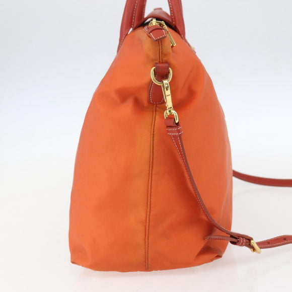 PRADA Hand Bag Nylon Leather 2way Orange Gold Auth 157321