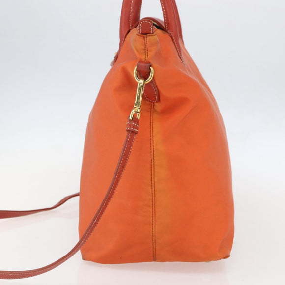 PRADA Hand Bag Nylon Leather 2way Orange Gold Auth 157321
