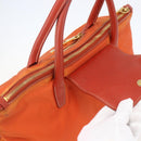 PRADA Hand Bag Nylon Leather 2way Orange Gold Auth 157321-6