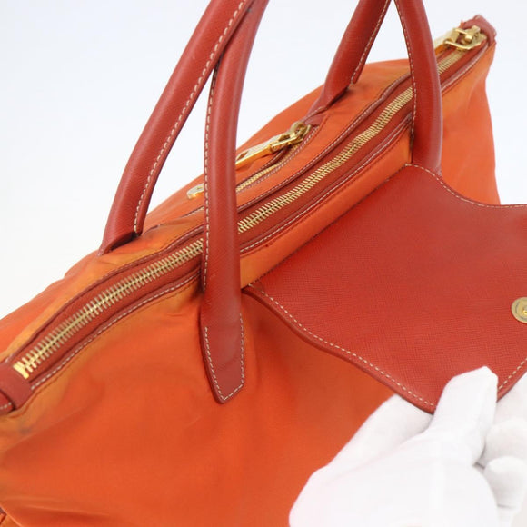 PRADA Hand Bag Nylon Leather 2way Orange Gold Auth 157321