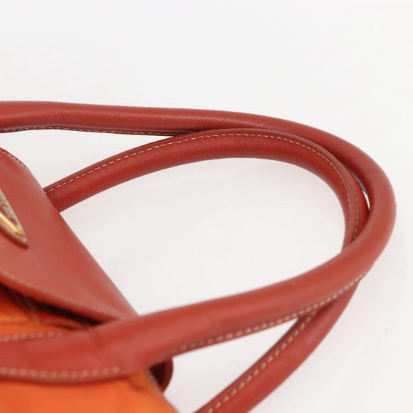 PRADA Hand Bag Nylon Leather 2way Orange Gold Auth 157321