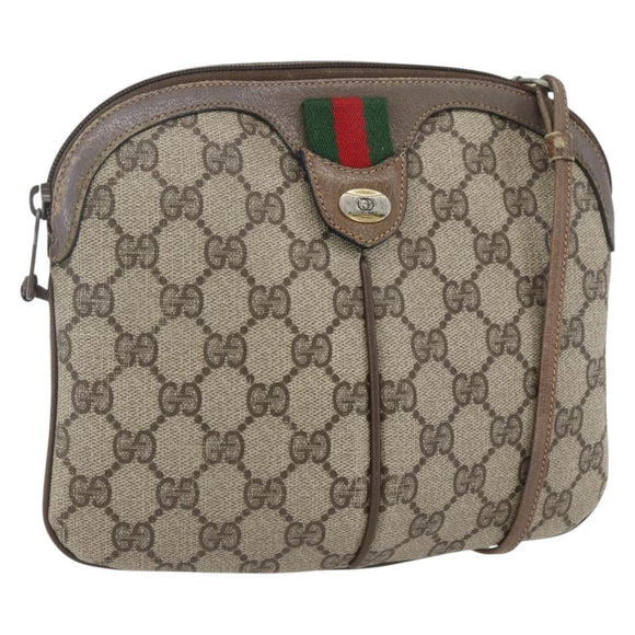 GUCCI GG Supreme Web Sherry Line Bag PVC Beige Gold 904 02 047 Auth 157335
