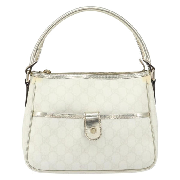 GUCCI GG Supreme Hand Bag PVC Leather White Gold 190258 Auth 157336
