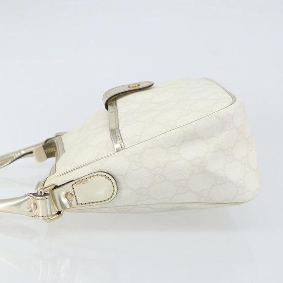 GUCCI GG Supreme Hand Bag PVC Leather White Gold 190258 Auth 157336