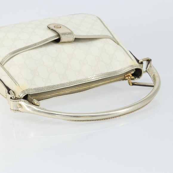 GUCCI GG Supreme Hand Bag PVC Leather White Gold 190258 Auth 157336