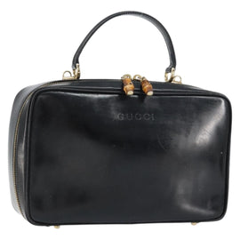 GUCCI Bamboo Hand Bag Enamel Black Gold 000 2122 0565 Auth 157337