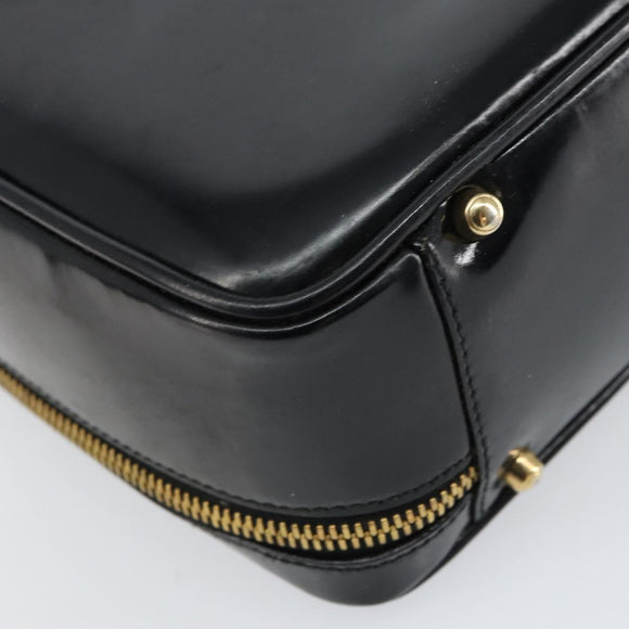 GUCCI Bamboo Hand Bag Enamel Black Gold 000 2122 0565 Auth 157337