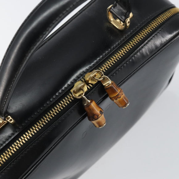 GUCCI Bamboo Hand Bag Enamel Black Gold 000 2122 0565 Auth 157337