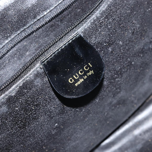 GUCCI Bamboo Hand Bag Enamel Black Gold 000 2122 0565 Auth 157337