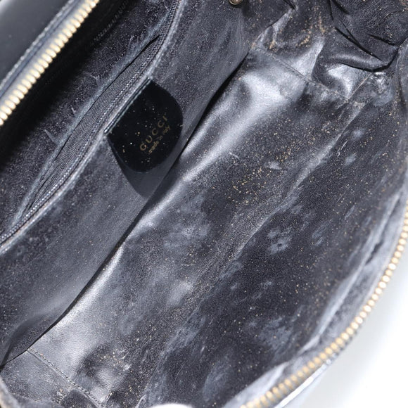 GUCCI Bamboo Hand Bag Enamel Black Gold 000 2122 0565 Auth 157337