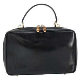 GUCCI Bamboo Hand Bag Enamel Black Gold 000 2122 0565 Auth 157337 - 0
